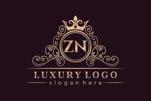 ZN Initial Letter Gold calligraphic feminine floral hand drawn heraldic monogram antique vintage style luxury logo design Premium Vector