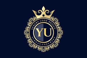 YU Initial Letter Gold calligraphic feminine floral hand drawn heraldic monogram antique vintage style luxury logo design Premium Vector