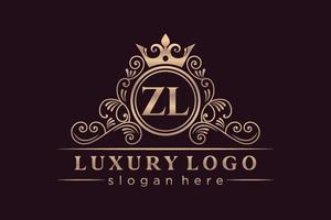 ZL Initial Letter Gold calligraphic feminine floral hand drawn heraldic monogram antique vintage style luxury logo design Premium Vector