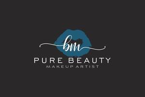 diseño de logotipo prefabricado inicial de labios de acuarela bm, logotipo para marca comercial de artista de maquillaje, diseño de logotipo de boutique de belleza rubor, logotipo de caligrafía con plantilla creativa. vector