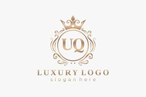 Initial UQ Letter Royal Luxury Logo template in vector art for Restaurant, Royalty, Boutique, Cafe, Hotel, Heraldic, Jewelry, Fashion and other vector illustration.