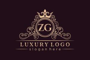 ZG Initial Letter Gold calligraphic feminine floral hand drawn heraldic monogram antique vintage style luxury logo design Premium Vector