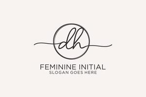 Initial DH handwriting logo with circle template vector logo of initial signature, wedding, fashion, floral and botanical with creative template.