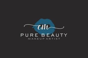 diseño de logotipo prefabricado de labios de acuarela de cm inicial, logotipo para marca comercial de artista de maquillaje, diseño de logotipo de boutique de belleza rubor, logotipo de caligrafía con plantilla creativa. vector