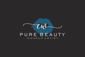 diseño de logotipo prefabricado inicial de labios de acuarela cw, logotipo para marca comercial de artista de maquillaje, diseño de logotipo de boutique de belleza rubor, logotipo de caligrafía con plantilla creativa. vector