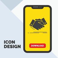 handshake. hand shake. shaking hand. Agreement. business Glyph Icon in Mobile for Download Page. Yellow Background vector