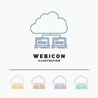 cloud. network. server. internet. data 5 Color Line Web Icon Template isolated on white. Vector illustration