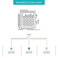 Accounting. audit. banking. calculation. calculator Business Flow Chart Design with 3 Steps. Line Icon For Presentation Background Template Place for text vector