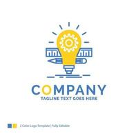 Development. idea. bulb. pencil. scale Blue Yellow Business Logo template. Creative Design Template Place for Tagline. vector