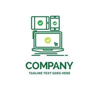 computer. devices. mobile. responsive. technology Flat Business Logo template. Creative Green Brand Name Design. vector