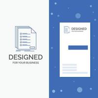 Business Logo for Check. filing. list. listing. registration. Vertical Blue Business .Visiting Card template vector