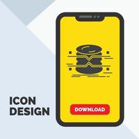 database. data. architecture. infographics. monitoring Glyph Icon in Mobile for Download Page. Yellow Background vector