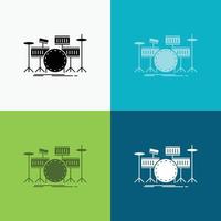 drum. drums. instrument. kit. musical Icon Over Various Background. glyph style design. designed for web and app. Eps 10 vector illustration