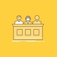 competition. contest. expert. judge. jury Flat Line Filled Icon. Beautiful Logo button over yellow background for UI and UX. website or mobile application vector