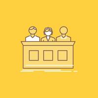 competition. contest. expert. judge. jury Flat Line Filled Icon. Beautiful Logo button over yellow background for UI and UX. website or mobile application vector