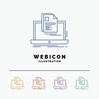 account. Laptop. Report. Print. Resume 5 Color Line Web Icon Template isolated on white. Vector illustration