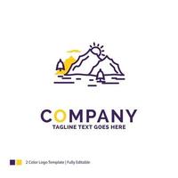 Company Name Logo Design For Mountain. hill. landscape. nature. tree. Purple and yellow Brand Name Design with place for Tagline. Creative Logo template for Small and Large Business. vector