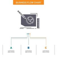 Content. design. frame. page. text Business Flow Chart Design with 3 Steps. Glyph Icon For Presentation Background Template Place for text. vector