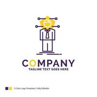 diseño de logotipo de nombre de empresa para negocios. conexión. humano. la red. solución. diseño de marca púrpura y amarillo con lugar para eslogan. plantilla de logotipo creativo para pequeñas y grandes empresas. vector