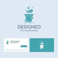 dollar. growth. pot. profit. business Business Logo Glyph Icon Symbol for your business. Turquoise Business Cards with Brand logo template. vector