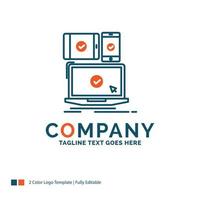 computer. devices. mobile. responsive. technology Logo Design. Blue and Orange Brand Name Design. Place for Tagline. Business Logo template. vector