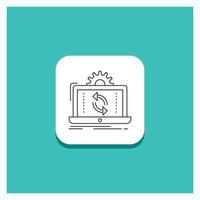 Round Button for data. processing. Analysis. reporting. sync Line icon Turquoise Background vector