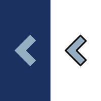 flecha hacia atrás izquierda iconos planos y llenos de línea conjunto de iconos vector fondo azul