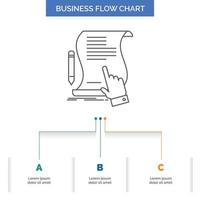 contrato. documento. papel. señal. convenio. diseño de diagrama de flujo de negocio de aplicaciones con 3 pasos. icono de línea para el lugar de plantilla de fondo de presentación para texto vector