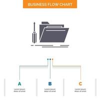 folder. tool. repair. resource. service Business Flow Chart Design with 3 Steps. Glyph Icon For Presentation Background Template Place for text. vector