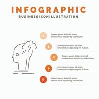 idea genial. creativo. cabeza. ocurrencia. plantilla de infografía de pensamiento para sitio web y presentación. icono de línea gris con ilustración de vector de estilo infográfico naranja