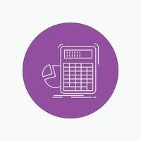 calculator. calculation. math. progress. graph White Line Icon in Circle background. vector icon illustration