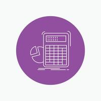 calculator. calculation. math. progress. graph White Line Icon in Circle background. vector icon illustration