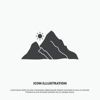 mountain. landscape. hill. nature. sun Icon. glyph vector gray symbol for UI and UX. website or mobile application