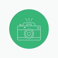 Camera. photography. capture. photo. aperture White Line Icon in Circle background. vector icon illustration