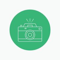 Camera. photography. capture. photo. aperture White Line Icon in Circle background. vector icon illustration