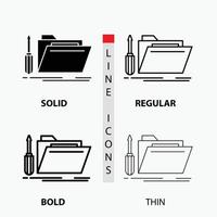 folder. tool. repair. resource. service Icon in Thin. Regular. Bold Line and Glyph Style. Vector illustration