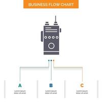 walkie. talkie. communication. radio. camping Business Flow Chart Design with 3 Steps. Glyph Icon For Presentation Background Template Place for text. vector