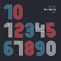 Retro stripes funky numbers set,trendy elegant retro style design. vector