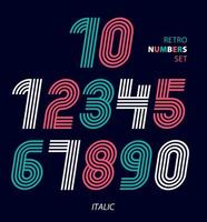 Retro stripes funky numbers set,trendy elegant retro style design. vector