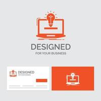 Business logo template for laptop. solution. idea. bulb. solution. Orange Visiting Cards with Brand logo template. vector