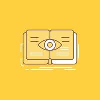 knowledge. book. eye. view. growth Flat Line Filled Icon. Beautiful Logo button over yellow background for UI and UX. website or mobile application vector