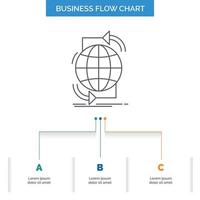 conectividad. global. Internet. la red. diseño de diagrama de flujo de negocios web con 3 pasos. icono de línea para el lugar de plantilla de fondo de presentación para texto vector