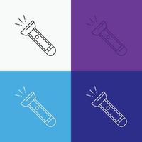 torch. light. flash. camping. hiking Icon Over Various Background. Line style design. designed for web and app. Eps 10 vector illustration