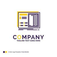 Company Name Logo Design For Blueprint. design. drawing. plan. prototype. Purple and yellow Brand Name Design with place for Tagline. Creative Logo template for Small and Large Business. vector