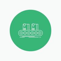 Belt. box. conveyor. factory. line White Line Icon in Circle background. vector icon illustration