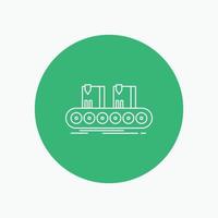 Belt. box. conveyor. factory. line White Line Icon in Circle background. vector icon illustration