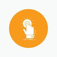 touch. click. hand. on. start White Glyph Icon in Circle. Vector Button illustration