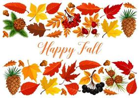 Happy fall banner with autumn leaf border vector