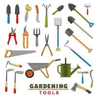 Vector isolated icons of farm gardening tools