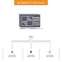 control. equalizer. equalization. sound. studio Business Flow Chart Design with 3 Steps. Glyph Icon For Presentation Background Template Place for text. vector